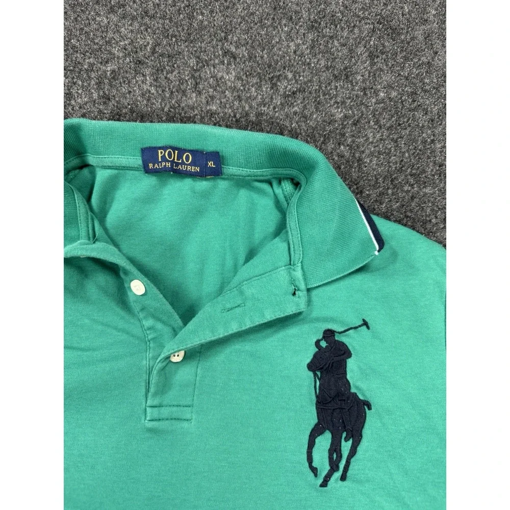 VTG Polo Ralph Lauren Big Pony #3 Polo Shirt Green Youth XL Boys Cotton